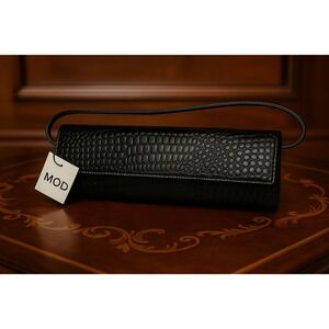 MOD Croc Print Black Clutch Purse Faux‎ Leather Formal Evening Bag New